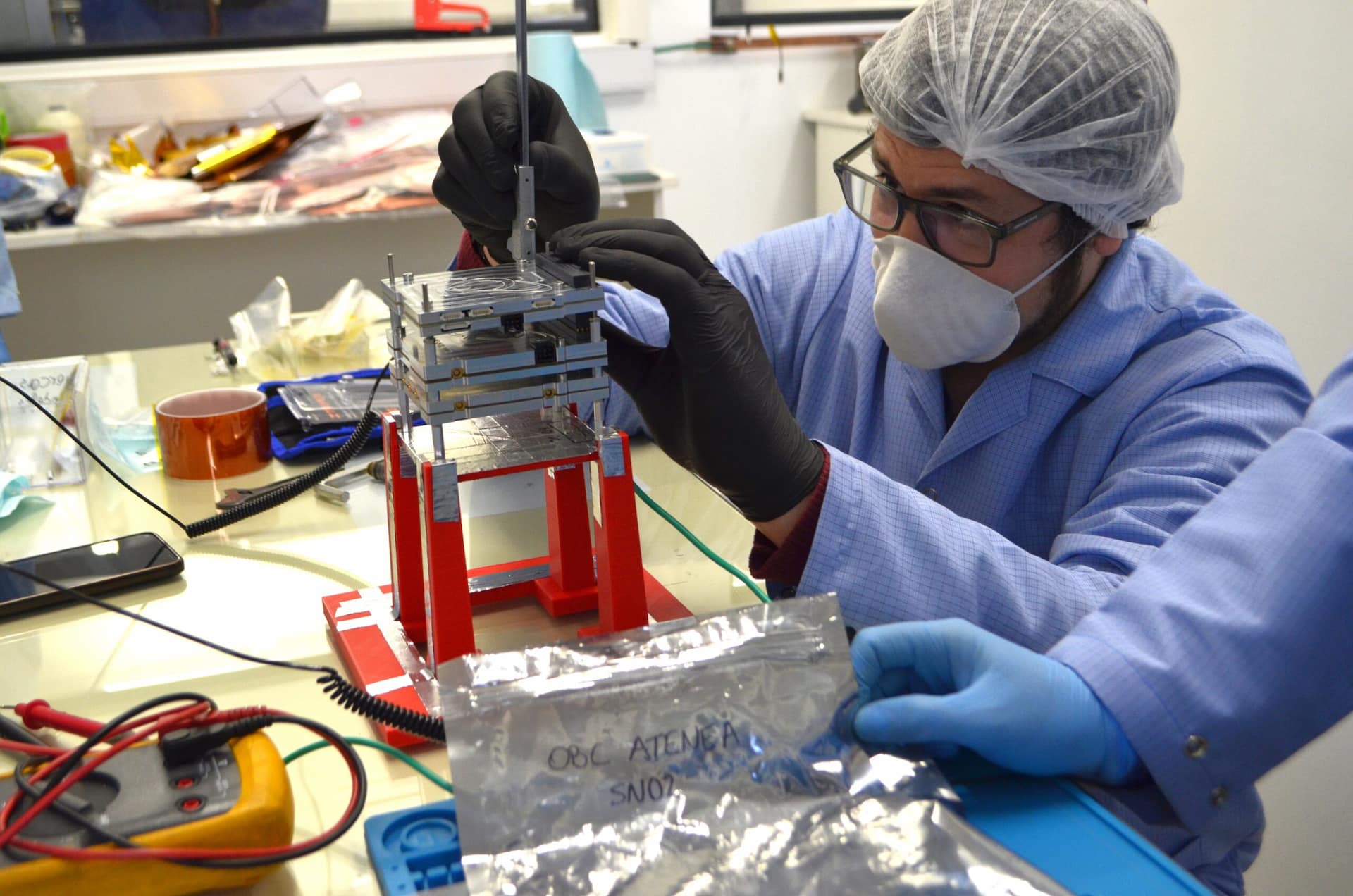 ATENEA CubeSat during it's integration at the Centro Tecnológico Aeroespacial of the National University of La Plata.