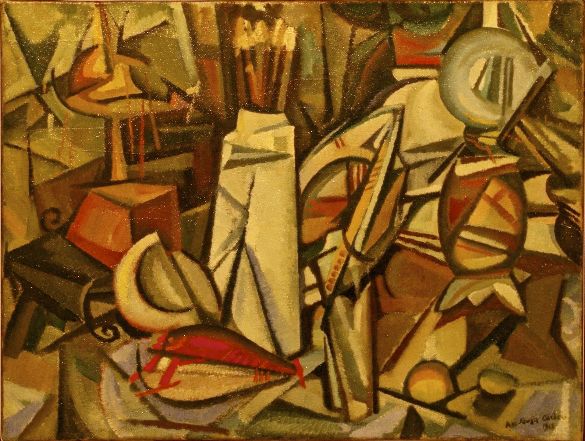 Centro de Arte Moderna, Calouste Gulbenkian Foundation, Lisbon, Portugal Oil on canvas Col. CAM - Calouste Gulbenkian Foundation Inv. 86P35 -Materiais e Técnicas ÓleoTela -Medidas Altura46cm Largura61cm -Inscrições Tipoassinado e datado Texto\"A. de Souza Cardoso/ 1913\" Posiçãocanto inferior direito -Incorporação TipoAquisição Data1986 -Exposições Arte Contemporáneo Portugués Fundação Calouste Gulbenkian Curadoria: CAM/FCG Fevereiro de 1987 a Março de 1987 Madrid, Museo Espanõl de Arte Contemporáneo Exposição organizada pelo CAM e pelos ministérios dos \"Asuntos Exteriores\" e da Cultura de Espanha. amadeo de souza-cardoso Paulo Ferreira 23 de Janeiro a 18 de Março de 1958 Casa de Portugal 19 de Maio a 31 de Maio de 1956 Galeria Dominguez Alvarez Amadeo de Souza-Cardoso: a primeira descoberta de Portugal na Europa no século XX Fundação Calouste Gulbenkian Curadoria: Paulo Ferreira Julho a Dezembro de 1983 Centro de Arte Moderna da Fundação Calouste Gulbenkian Os pioneiros do modernismo 27 de Dezembro de 1986 a 20 de Janeiro de 1987 Leal Senado, Museu Luís de Camões Artistas Portugueses na V Bienal de S. Paulo Setembro a Dezembro 1959 Museu de Arte Moderna de São Paulo amadeo de souza-cardoso Paulo Ferreira Maio de 1959 Secretariado Nacional de Informação - Palácio Foz Junho de 1959 Museu Nacional Soares dos Reis Exposição de Pintura: amadeo de souza-cardoso 4 de Dezembro a 12 de Dezembro de 1916 Liga Naval de Lisboa, Palácio do Calhariz Exposição de Pintura (Abstracionismo): amadeo de souza cardoso 1 de Novembro a 12 de Novembro de 1916 Salão de Festas do Jardim de Passos Manoel Amadeo de Souza-Cardoso: um pioneiro do Modernismo em Portugal 27 de Outubro a 18 de Novembro de 2001 Museu Estatal Pushkin de Belas Artes 1887-1987 centenário do nascimento de amadeo de souza- cardoso Fundação Calouste Gulbenkian Curadoria: Fundação Calouste Gulbenkian 20 de Julho de 1987 a 31 de Outubro de 1987 Fundação Calouste Gulbenkian Amadeo de Souza-Cardoso: diálogo de vanguardas Curadoria: FREITAS, Helena de 15 de Novembro de 2006 a 15 de Janeiro de 2007 Fundação Calouste Gulbenkian Amadeo de Souza-Cardoso (1887-1918): Ein pionier aus Portugal 2 de Dezembro de 2007 a 30 Março de 2008 Ernst Barlach Haus -Bibliografia Amadeo de Souza-Cardoso Lisboa, Inquérito, 1972 Monografia Exposição de Pintura (Abstraccionismo): amadeo de souza- cardoso Porto, [s.n.], 1916 Catálogo Exposição de Pintura: amadeo souza-cardoso Lisboa, [s.n.], 1916 Catálogo amadeo de souza-cardoso Paris, Casa de Portugal, 1958 Catálogo amadeo de souza-cardoso Lisboa, SNI, 1959 Catálogo Artistas portugueses na V Bienal de S. Paulo São Paulo, Museu de Arte Moderna, 1959 Catálogo Amadeo de Souza-Cardoso : a primeira descoberta de Portugal na Europa no século XX Lisboa, Fundação Calouste Gulbenkian. Centro de Arte Moderna, 1983 Catálogo Os pioneiros do modernismo Macau, Leal Senado de Macau, 1987 Catálogo Arte Contemporáneo Portugués Lisboa, Fundação Calouste Gulbenkian, Centro de Arte Moderna, 1987 Catálogo de exposição Amadeo de Souza-Cardoso: um pioneiro do Modernismo em Portugal Lisboa, Museu do Chiado, 2001 Catálogo Cinco pintores da modernidade portuguesa: 1911-1965 Barcelona, Fundació Caixa Catalunya, 2004 Catálogo Amadeo de Souza-Cardoso Lisboa, Sul, 1956 Monografia 1887-1987 centenário do nascimento de amadeo de souza- cardoso Lisboa, Fundação Calouste Gulbenkian, 1987 Catálogo História da arte em Portugal: Pioneiros da modernidade. Vol. 12 Lisboa, Alfa, 1988 Monografia Amadeo de Souza-Cardoso: o português à força &amp; Almada Negreiros: o português sem mestre Venda Nova, Bertrand, 1986 Monografia Amadeo de Souza-Cardoso: diálogo de vanguardas Lisboa, Fundação Calouste Gulbenkian. Centro de Arte Moderna José de Azeredo Perdigão, Assírio &amp; Alvim, 2006 Catálogo Amadeo de Souza-Cardoso (1887-1918): Ein pionier aus Portugal Hamburg, Ernst Barlach Haus, 2007 Catálogo Expresso , 1983 O fim de um modernismo em debate PINTO, A Cerveira Debruça-se sobre a arte moderna e o pós-modernismo, mencionando, neste contexto, Amadeo: \"ainda hoje Amadeo de Souza-Cardoso ou Santa Rita não existem senão no nosso imaginário nacional ou na auto-satisfação passiva e onanista dos seus epígonos (...) A presença de Amadeo de Souza-Cardoso no «Armory show», (...) não produziu qualquer continuidade e amadurecimento da sua experiência revolucionária mas o regresso à aldeia lusitana, o ostracismo e a morte aos 40 (sic.) anos\". Centro de Arte Moderna em Portugal: 70 anos de arte em Portugal ALMEIDA, Fernando António Descreve a Galeria de Pintura Portuguesa do Centro de Arte Moderna, destacando algumas obras de Amadeo: \"\"Os Galgos\"/ 77P1 de 1911, a que o artista nos irá dar um «quase-sósia», que intitulará \"Saut de Lapin\"/ CP0014 e um dos oito quadros que apresentará nos Estados Unidos da América, em 1913, ano em que produz enormente, no Armory Show, enquanto que \"Os Galgos\" tinha sido apresentado em Paris, em 1911, no Salão dos Independentes\". Amadeo numa hora zero PERNES, Fernando Comenta a exposição de Amadeo no CAM. Refere dados biográficos e a importância da obra de Amadeo: \"primeiro autêntico pintor lusitano do séc. XX, Amadeu decidiu a sua breve carreira entre as condições emblemáticas de emigrante em Paris e de exilado no seu próprio País. Para a capital francesa, ele transportou uma memória viva das cores e da paisagem nortenha que o individualizou num gosto parisiense epocal com veemente nota numa austeridade cubista, enraizável em tradições do recolhimento jansenista gaulês, como naquela severidade plástica que Juan Gris herdou de Zurbaran\". Descreve as diferentes fases da obra de Amadeo. Critica o estudo de Fernando de Pamplona \"Chave da Pintura de Amadeo\" (\"livro medíocre\"). Cerveira: outros lugares para o olhar PERNES, Fernando Relativo à Bienal de Arte de Vila Nova de Cerveira, que nesta edição homenageia Amadeo. Refere a excelente qualidade dos quadros de Amadeo aí expostos e algumas das principais características dessas obras. Informação contida no artigo de Filomena Cabral \"Cerveira: Amadeo partiu\" (JL, 25 de Set. ) Amadeo visto de hoje COELHO, Teresa e MELO, Alexandre Composto por depoimentos de 4 pintores portuguesas sobre a obra de Amadeo: Jorge Martins, Pedro Proença, Pedro Calapez e João Jacinto. Corpo: morte e ressurreição PORFÍRIO, José Luís Relativo à exposição Desenhos do Corpo, patente no Museu José Malhoa, Caldas da Rainha. Refere a participação de obras de Amadeo no núcleo O Nu: \"Os nus de Amadeo, ou sofrem um princípio decorativo, ou então desenvolvem-se como um princípio linear e abstracto que denota o intímo contacto com o seu companheiro Modigliani\". Fala também do núcleo Corpo a Corpo, que evidencia a \"relação do corpo, o amor, sem dúvida, mas o confronto sugerido ou evidente - Amadeo, Eloy e Sarmento (...) os desenhos de Amadeo começam por um exercício de deformação e alongamento e acabam em exercícios coloridos (aguarelas sobre papel) que encenam a ambivalência amor/ ódio, como os títulos de dois deles bem enunciam: «Crime Abismo Azul, Remorço Físico»/ CP0062 e «Força, Amor e Raiva»/ 77DP328. Esta é, no entanto, uma violência folclórica, mesmo na intenção do artista vivida por dentro do desenho apenas como exercício\". Privado. Sousa Cardoso «revisitado» PALMA-FERREIRA, J. F. Anuncia o leilão que terá lugar no Palácio do Correio-Velho, entre 27 e 30 de Nov., destinado aos coleccionadores de pintura. Refere a presença da obra de Amadeo \"Rapazito\"/ CP0061, que vai à praça por mais de 20 mil contos, podendo estabelecer um preço-recorde para a pintura portuguesa: obra assinada, 40x50cm, conserva ainda no verso da tela etiquetas, de colecção e de referência ao Museu de Amarante - Manhufe, bem como de uma exposição camarária (nota da leiloeira). Isabel Maiorca à data era a responsável do Correio-Velho. Colecção Gulbenkian em Amiens Economia e Negócios. Pintura na Tapada J.F.P.F. Relativo ao leilão na Tapada da Ajuda, organizado pela Leiria e Nascimento (27 de Fev.), que inclui uma aguarela sobre papel de Amadeo, assinada e datada/ CPA0022. Amadeo espartilhado POMAR, Alexandre Critica a exposição de Amadeo na Fundação Juan March em Madrid, que falha em termos de análise à obra do artista, como provam os textos do catálogo, e falha nas obras expostas ao excluir outras consideradas importantes ( desenhos de 1910-11, \"Casa de Manhufe\", \"Cozinha da casa de Manhufe\", \"Procissão de Amarante\", \"Arabesco Dynamico Real\", \"Trou de la Serrure\", as \"Canções Populares\", \"Zinc\" e \"Coty\"). Arte portuguesa em Macau CRUZ, Valdemar Relativo à exposição que se realizará em Junho de 1999 em Macau. Num dos núcleos desta exposição serão expostas obras dos \"artistas que marcaram os anos 10 a 60 do modernismo\", entre eles Amadeo. Amadeo de regresso à América POMAR, Alexandre Relativo à exposição de Amadeo nos Estados Unidos. Refere o Armory Show e as obras que aí vendeu, das quais apenas se localizaram as que foram adquiridas por Arthur J. Eddy (hoje no Art Institute of Chicago), ou seja, 3 das 7 obras vendidas nesse evento. Menciona, por ocasião também do Armory Show, a edição de um postal da obra \"Avant la Corrida\" (hoje desaparecida) e várias reproduções e referências na imprensa, que indicam a projecção dada à obra de Amadeo, que se deveu em grande parte à admiração de Walter Pach pela obra deste artista. Fala ainda dos textos do catálogo, que referem a \"«influência» de Amadeo sobre Brancusi (...), o interesse pela pintura do Douanier Rousseau, a contribuição de R. Delaunay para lhe abrir as relações alemãs (Herwarth Walden e o Salão de Outono de «Der Sturm» em 1913)\" como pistas significativas. Amadeo a 40 mil contos J.F.P.F. Relativo ao leilão realizado no Palácio do Correio-Velho, em Lisboa (29 e 30 de Nov.), no qual constavam duas obras de Amadeo: um óleo s/ tela/ CP0093, com estimativa de 40 mil contos; um óleo s/ cartão (paisagem)/ CP0006, estimado em 15/ 18 mil contos, acompanhado por um certificado de autenticidade assinado por Paulo Rodrigues Ferreira. Amadeo em Nova Iorque: «An exciting show» caído do céu, segundo o «New York Times» POMAR, Alexandre Relativo à exposição de Amadeo nos Estados Unidos. Refere artigos críticos de jornais norte-americanos sobre esta exposição, como o de Roberta Smith no The New York Times. Informação contida no artigo \"Amadeo viaja pelos EUA\" in Diário de Notícias (8 de Jul.). Amadeo de volta à América POMAR, Alexandre Faz um balanço da exposição de Amadeo nos EUA, referindo várias críticas publicadas nos periódicos norte-americanos. As carreiras iniciais de Mondrian e Amadeo através do tema da paisagem: Encontro em Paris POMAR, Alexandre Amadeo: ida e volta POMAR, Alexandre Relativo à exposição Amadeo de Souza-Cardoso: diálogo de vanguardas. Refere dados biográficos sobre Amadeo, destacando a presença da sua obra nos Estados Unidos (Armory Show), onde foram localizadas duas obras entretanto desaparecidas: Return from the Chase e Avant la Corrida. Menciona nova apresentação na América com a exposição At the Edge: A Portuguese Futurist. Foca a individualidade da obra de Amadeo, apontando influências recebidas (pintura \"primitiva\" do Norte da Europa/ Gótico) e exercidas (Brancusi). Destaca também os contactos que Amadeo estabeleceu na Alemanha, nomeadamente com Otto Freundlich, referindo o texto de J. Heusinger no catálogo da exposição. O álbum inédito PORFÍRIO, José Luís Relativo à publicação facsimilada do conto de Flaubert ilustrado por Amadeo. Comenta o \"álbum\", no qual estão presentes uma \"estilização decorativa, ainda de raiz simbolista\" e referências futuristas. Considera que \"interessa entender o conceito geral da Légende na ultrapassagem da ilustração, ou melhor, na tentativa, conseguida, de transformar o texto na sua própria ilustração\". O pensamento plástico PORFÍRIO, José Luís Relativo a uma fotografia com uma montagem (sobre uma parede ou um painel) de elementos reconhecíveis em algumas pinturas de Amadeo, que pode remeter para o processo de trabalho deste artista no período em que se encontrava \"longe de Paris\". A geração de Amadeo PORFÍRIO, José Luís Comenta a exposição sobre Amadeo organizada pelo CAM-JAP, FCG. Realça a presença dos artistas estrangeiros nesta exposição que apontam para o contacto que Amadeo estabeleceu com três polos culturais do início do século XX: Paris, Berlim e a \"zona eslava\", que chama a atenção para os paralelismos existentes entre a obra de Amadeo e dos artistas russos, ambos encontrando-se em \"periferias simétricas\". Memória de Lúcia POMAR, Alexandre Regista dados biograficos sobre Lucie Meynardi Pecetto, referindo o primeiro encontro com Amadeo. Refere que Lucie \"voltou a tentar a exposição em Nova Iorque que Amadeo ambicionava\". Para abrir a temporada POMAR, Alexandre Anuncia a exposição ASC: Diálogo de vanguardas, que revelará obras inéditas, renovará o conhecimento sobre o artista português, procedendo-se a uma revisão \"numa perspectiva alargada\", pela inclusão de peças de artistas que privaram com Amadeo ou que se lhe aproximam artisticamente. Amadeo: A febre de experimentar PORFÍRIO, José Luís INSERIR CONTEÚDO Amadeo à velocidade da alegria MELO, Alexandre Relaciona Amadeo com os artistas contemporâneos. Defende o recurso a uma nova metodologia para estudar a obra de Amadeo, associada a \"metáforas\" que exprimem o sentido de velocidade e dinamismo, presente na obra do pintor português. Amadeo é isto PORFÍRIO, José Luís Comenta a exposição realizada em 1987 pela Fundação Gulbenkian. Sintetiza a obra e percurso de Amadeo a partir desta mostra. BIOGRAPHY Amadeo nasceu na quinta dos seus pais em Manhufe, no concelho de Amarante, a 14 de Novembro de 1887. Cresceu entre nove irmãos, no seio de uma família de abastados proprietários rurais. Passou a sua infância entre a casa de Manhufe e as estâncias de veraneio na praia de Espinho. Aí conheceu Manuel Laranjeira, cuja amizade foi determinante para incentivar a prática do desenho, que Amadeo desenvolveu depois em Lisboa, no âmbito dos estudos preparatórios de Arquitetura na Academia de Belas-Artes de Lisboa. Estávamos em 1905. A viagem para Paris, em Novembro do ano seguinte, na companhia de Francisco Smith, não tinha data de regresso marcada. Financiado pelos pais, Amadeo instalou-se no Boulevard Montparnasse e tratou de preparar o concurso à École des Beaux Arts. Contudo, o ambiente parisiense reforçou a sua inclinação para o desenho e a caricatura, contribuindo para afastá-lo de vez do campo da Arquitetura. Particularmente influenciado pela ilustração que circulava na imprensa francesa, Amadeo não tardará a dedicar-se ao desenho e à pintura. Os primeiros anos de estadia em Paris ficaram marcados pelo convívio com outros portugueses emigrados. O estúdio que alugou no 14, Cité Falguière converteu-se num espaço de tertúlias e boémia com a presença assídua de artistas como Manuel Bentes, Eduardo Viana (que o acompanhará em 1907 numa viajem à Bretanha), Emmérico Nunes, Domingos Rebelo e Smith. Este convívio regular não durou muito. O final de 1908 e o início do ano seguinte trazem importantes alterações à vida de Amadeo: conhece Lucia Pecetto (1890-1989), com quem casará em 1914, e começa a frequentar as classes da Academia Viti, do pintor espanhol Anglada-Camarasa (1871-1959). Muda então o seu atelier para a rue des Fleurus num espaço contíguo ao apartamento de Gertrude Stein. Estas alterações terão contribuído para distanciá-lo do circuito dos artistas portugueses. Mas esse afastamento voluntário parece traduzir, antes de mais, um corte de sentido plástico, uma vontade de romper com a “rotina atrasada” que lhes atribui. O nível de exigência e de comprometimento com o trabalho que já então ia produzindo remetem-no para uma esfera sem paralelo na pintura dos portugueses, porque Amadeo mergulha plenamente nas pesquisas do modernismo internacional em desenvolvimento em Paris. É nesse contexto de investigação formal que, em 1910, o veremos entusiasmado com as pinturas dos “primitivos” flamengos (numa estadia de três meses em Bruxelas). É neste período também que o veremos aprofundar a sua amizade com Amedeo Modigliani (1884-1920). Em 1911, Amadeo muda outra vez de estúdio. Instala-se próximo do Quai d’Orsay, na rue du Colonel Combes. Em Outubro realiza neste espaço uma exposição com Modigliani. Esta não seria, contudo, a primeira exposição da sua obra. Alguns meses antes, Amadeo apresentara um conjunto de seis pinturas no Salon des Indépendants. Volta a expor neste Salão no ano seguinte e em 1914. De igual modo, mostra o seu trabalho no Salon d’Automne entre 1912 e 1914. Entretanto, o seu círculo de amizades e conhecimentos estende-se e internacionaliza-se. Conhece Umberto Boccioni (1882-1916), Gino Severini (1883-1966), e Walter Pach (1883-1958), que mais tarde o convidará a participar no Armory Show. Está também em contacto com Juan Gris (1887-1927), Max Jacob (1876-1944), Sonia e Robert Delaunay, Brancusi (1876-1957), Archipenko (1887-1964), Umberto Brunelleschi (1879-1947) e Diego Rivera (1886-1957), entre outros. O interesse de Amadeo pelo desenho consolida-se neste período com a preparação do manuscrito ilustrado da Légende de Saint Julien l’Hospitalier* de Flaubert e pela publicação do álbum XX Dessins (reeditado pelo CAM em 1983) com prefácio de Jérôme Doucet, álbum que mereceria uma apreciação muito favorável do célebre crítico Louis Vauxcelles. Amadeo esforçar-se-á também por mostrar a sua pintura fora do circuito parisiense. Os contactos que estabelece nestes anos permitir-lhe-ão participar numa série de importantes exposições de grupo, entre as quais a célebre Exposição Internacional de Arte Moderna de 1913, também conhecida como Armory Show, que mostraria pela primeira vez a moderna arte europeia nos EUA (Nova Iorque, Chicago e Boston). Amadeo apresenta um total de oito obras, ao lado de Braque (1882-1963), Matisse, Duchamp (1887-1968), Gleizes (1881-1953), Herbin e Segonzac (1884-1974). Três das suas telas foram compradas pelo colecionador de Chicago, Arthur J. Eddy, o qual, ao publicar Cubist and Post-Impressionism (1914), cita e reproduz algumas das obras do pintor português, destacando-o pelo seu colorido. Outros importantes contactos vão levá-lo à Alemanha. Em Setembro de 1913, já depois de outra mudança de estúdio (que o leva a instalar-se em Montparnasse, na rua Ernest Cresson), estará representado no I Herbstsalon de Berlim, organizado pela Galeria Der Sturm. Amadeo já havia trabalhado com esta galeria berlinense em Novembro de 1912, data em que pela primeira vez expôs no seu espaço. É muito provável que em 1914 tenha participado em mostras em Colónia e Hamburgo e é certo que em Abril desse mesmo ano enviou 3 trabalhos para a Royal Academy de Londres, tendo todavia a exposição sido cancelada com o deflagrar da Guerra. Também em 1914, antes de deixar Paris para passar o Verão em Portugal, como era habitual, Amadeo volta a mudar de atelier para a Vila Louvat, no nº 38 bis da rua Boulard. Não chegou todavia a utilizar este espaço. Após uma breve passagem por Barcelona em que visita o seu amigo, escultor, León Solá, e conhecerá Gaudí, Amadeo regressa a Manhufe, onde será surpreendido pelo deflagrar da Guerra que o impedirá de regressar a Paris. A estadia forçada de Amadeo em Portugal não foi sinónimo de apatia criativa. Se ainda em Paris a sua obra explorara os domínios da abstração e, depois, enveredara por vias de compromisso expressionismo, o exílio em Portugal acabará por constituir-se como um momento de plena maturação da sua pintura, que se aproximará então de muitas das questões equacionadas no domínio da colagem. Em 1915, o isolamento de Amadeo em Amarante foi quebrado pelo contacto com Sonia e Robert Delaunay, que a Guerra fizera também, inesperadamente, aportar a Vila do Conde. Por esta via, o círculo das suas relações recupera Eduardo Viana e alarga-se a Almada Negreiros. No seio deste núcleo de amizades geram-se diversos projetos, nomeadamente a criação de uma Corporation Nouvelle destinada a promover exposições internacionais itinerantes, ideia que nunca chegou a concretizar-se. Entretanto, através de Almada, Amadeo entra em contacto com o grupo dos “Futuristas” lisboetas, reunidos inicialmente em torno da revista Orpheu. Na batalha pela agitação do meio artístico português, Amadeo teve um papel discreto mas relevante. No final de 1916, numa conhecida entrevista que deu ao jornal O Dia, parafraseia largamente os manifestos de Marinetti. Não que as propostas do Futurismo o cativassem enquanto solução formal. A postura radical e modernista com que o movimento era identificada em Portugal, convinha todavia a Amadeo como forma de intervenção e motor de rutura com as estruturas tradicionalistas dominantes, que o haviam atacado por ocasião das suas duas únicas exposições realizadas em vida em Portugal. Em Dezembro de 1916, Amadeo promoveu, primeiro no Porto e depois em Lisboa, uma mostra em que reuniu sob o título de Abstraccionismo 114 pinturas. O desfasamento da cultura estética nacional impediu uma receção favorável das propostas pictóricas de Amadeo, ganhando os certames uma aura de escândalo (coroada no limite pela agressão física ao pintor). Neste contexto importa destacar o protagonismo de Almada Negreiros e Fernando Pessoa na sua defesa pública. Ambos o reconheceram como o pintor mais significativo do seu tempo. Mas não deixaram de ser manifestações excêntricas e isoladas. Amadeo morreu em Espinho em Outubro de 1918, vítima da epidemia de pneumónica que deflagrou nesse ano. Tinha apenas 30 anos. Joana Cunha Leal Maio de 2010