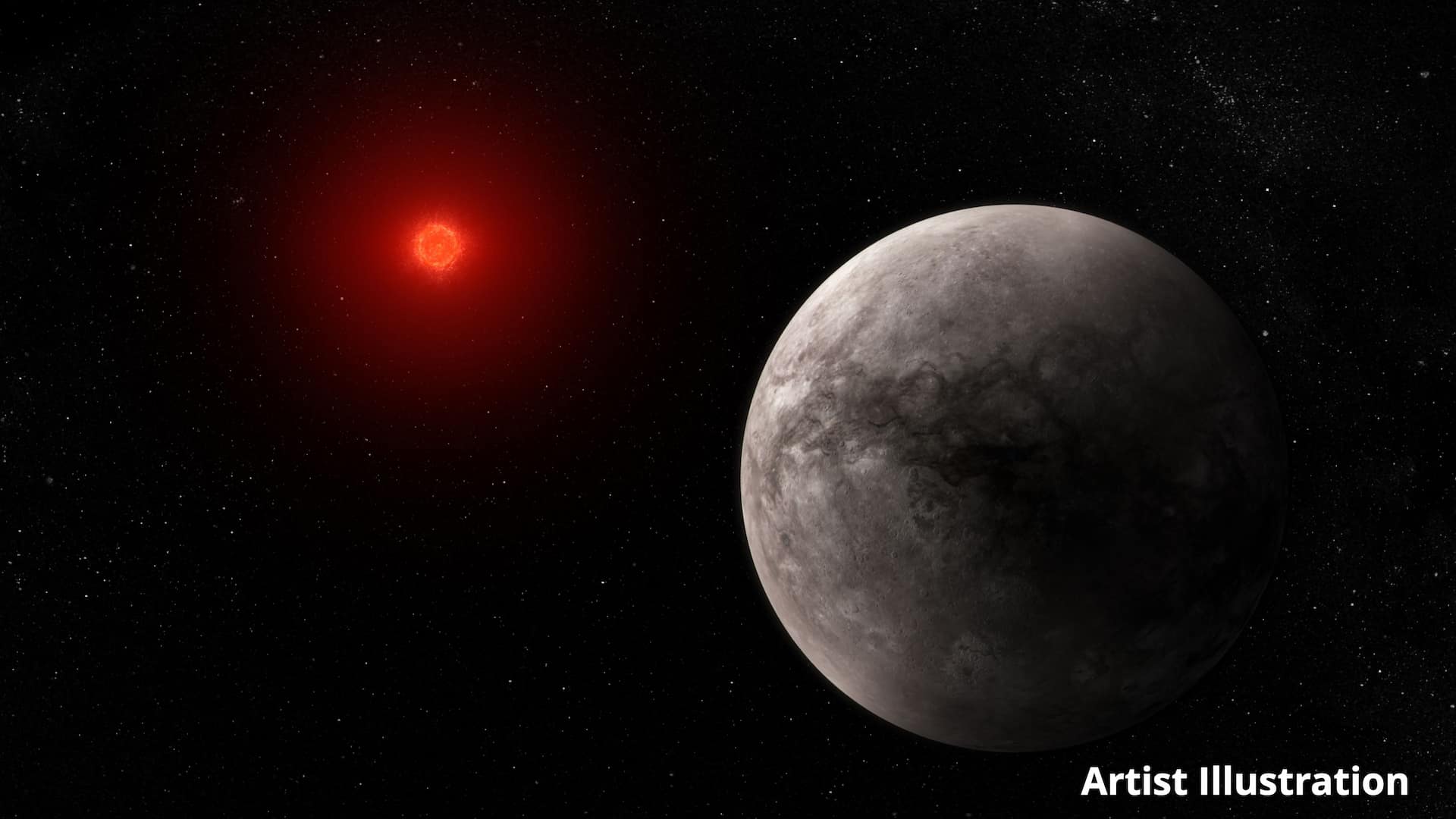 Artist Illustration* TRAPPIST-1 b: We give it a one (M-dwarf) star review; it lacks atmosphere. ⭐ Webb measured the dayside temperature of rocky exoplanet TRAPPIST-1 b and found it to be about 450 degrees F (227 degrees C), suggesting it has no significant atmosphere. This marks the first detection of any form of light — in this case, heat energy — emitted by a rocky planet that’s as small and cool as those in our solar system. As a refresher, TRAPPIST-1 b is the innermost of 7 rocky planets (found in 2017) orbiting the M dwarf star TRAPPIST-1. M dwarf stars are intriguing because they are 10 times as common and 2 times more likely to have rocky planets than stars like our Sun. These new Webb results give us important clues about TRAPPIST-1 b’s 3 siblings in the habitable zone (whose conditions could support liquid water on their surfaces) as well as other M-dwarf systems. It's a key step to figuring out if planets around M-dwarf stars can sustain atmospheres needed to support life, with a promise of more science to come. Read more: www.nasa.gov/feature/goddard/2023/nasa-s-webb-measures-th... This image: This illustration shows what the hot rocky exoplanet TRAPPIST-1 b could look like based on this work. TRAPPIST-1 b, the innermost of seven known planets in the TRAPPIST-1 system, orbits its star at a distance of 0.011 AU, completing one circuit in just 1.51 Earth-days. TRAPPIST-1 b is slightly larger than Earth, but has around the same density, which indicates that it must have a rocky composition. Webb’s measurement of mid-infrared light given off by TRAPPIST-1 b suggests that the planet does not have any substantial atmosphere. The star, TRAPPIST-1, is an ultracool red dwarf (M dwarf) with a temperature of only 2,566 kelvins and a mass just 0.09 times the mass of the Sun. This illustration is based on new data gathered by Webb’s Mid-Infrared Instrument (MIRI) as well as previous observations from other ground- and space-based telescopes. Webb has not captured any images of the planet. Credits: ILLUSTRATION: NASA, ESA, CSA, Joseph Olmsted (STScI) SCIENCE: Thomas P. Greene (NASA Ames), Taylor Bell (BAERI), Elsa Ducrot (CEA), Pierre-Olivier Lagage (CEA) Image description: Illustration of a rocky planet and its red dwarf star on an empty black background. The planet is large, in the foreground on the lower right and the star is smaller, in the background at the upper left. The planet is various shades of gray, with some small craters. There is no apparent atmosphere. The left quarter of the planet (the side facing the star) is lit, while the rest is in shadow. The star has a bright orange-red glow, and appears to have a very active surface with multiple flares