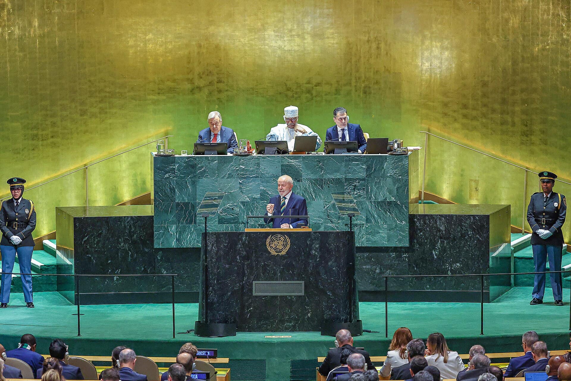 24.09.2024 - Presidente da República, Luiz Inácio Lula da Silva, durante a Abertura do Debate Geral da 79ª Sessão da Assembleia Geral das Nações Unidas, no Salão da Assembleia Geral, da Sede das Nações Unidas (ONU). Nova York - Estados Unidos. Foto: Ricardo Stuckert / PR