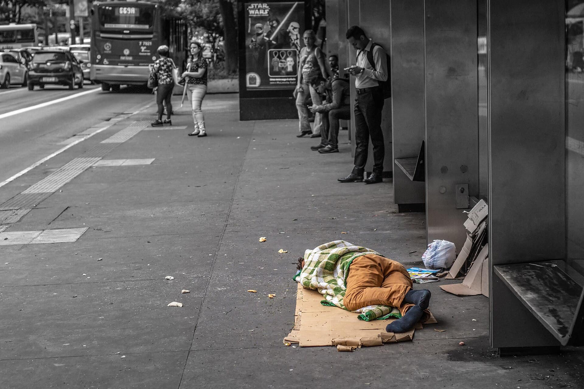 Homeless on Paulista Avenue, São Paulo city, Brazil
