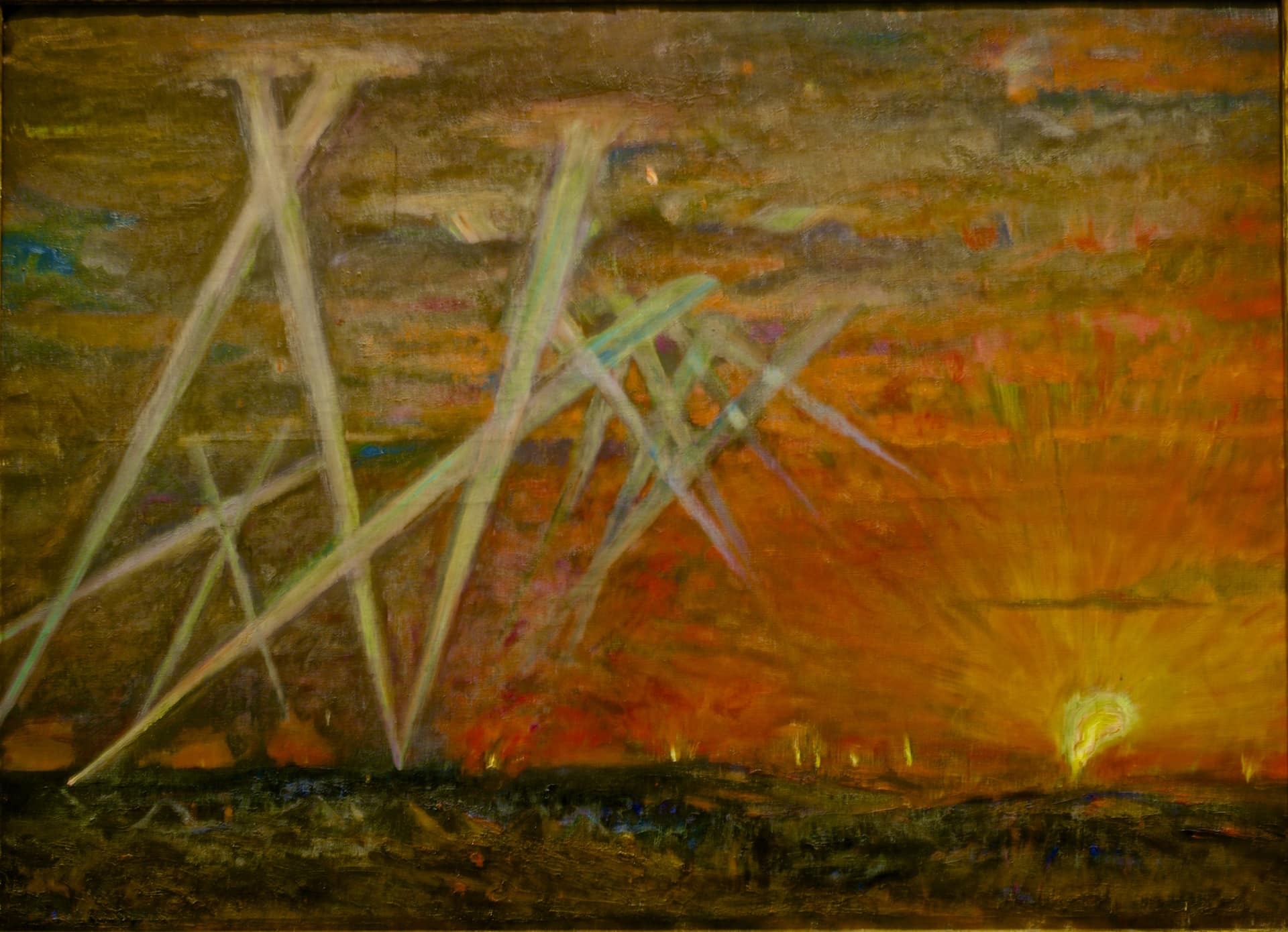Museu Nacional de Arte Contemporânea (MNAC), Lisbon, Portugal Materials : Oil on wood (This painting belongs to the "Museu dos Combatentes") BIOGRAPHY Pintor e desenhador português, natural de Vidigal, lugar da Freguesia de Pousos, Concelho de Leiria, manifestou desde jovem talento para o desenho e para a pintura. Encorajado por Afonso Lopes Vieira e outros beneméritos da cidade de Leiria, vem para Lisboa estudar na Academia de Belas Artes que frequenta a partir de 1898, sendo aluno de Veloso Salgado (pintura) e Luciano Freire (desenho). Em 1903, parte para Paris como pensionista do Legado Valmor na especialidade de Pintura de história. Frequenta a École Nationale des Beaux-Arts e a Académie Julian onde haviam estudado artistas como Pierre Bonnard ou Edouard Vuillard, formando-se com Fernand Cormon, pintor académico já então consagrado pela sua pintura de história. Em Paris, Sousa Lopes expõe em diversas edições do Salon d’Automne (em 1904, 1905, 1906 e depois novamente em 1908, 1909 e 1912). Em 1915, é organizador da Secção de Belas Artes do Pavilhão Português à Exposição Internacional Panamá-Pacífico, organizada em S. Francisco, Califórnia, EUA. Realiza uma primeira exposição individual em Lisboa, na Sociedade Nacional de Belas Artes (SNBA), em 1917, no mesmo ano em que parte para a Frente na I.ª Guerra Mundial como oficial artista com o posto de capitão. Após o armistício e até cerca de 1927, viaja pela Europa e pelo Norte de África, passando temporadas em França e em Portugal onde expõe novamente em 1927, ano em que assume, por designação de Columbano Bordalo Pinheiro, a direcção do Museu Nacional de Arte Contemporânea. Artista académico, vogal da Academia Nacional de Belas Artes (1932), Sousa Lopes recebe, ao longo dos anos 30, diversas encomendas oficiais, como as pinturas decorativas para o Salão Nobre da Assembleia Nacional ou para o Museu Militar de Lisboa, colaborando ainda em projectos de exposições históricas e comemorativas como a de Arte Portuguesa da Época das Grandes Descobertas ao século XX (Paris, 1931) ou dos Primitivos Portugueses (Lisboa, 1940), fazendo parte com Reynaldo dos Santos e João Couto, da sua Comissão organizadora. Artista prolífico e versátil no domínio técnico, elogiado colorista, Sousa Lopes, como assinava, foi um pintor eclético, tendo abraçado uma grande diversidade de temas com ampla variação estilística, conforme se pode verificar no conjunto de obras pertencentes à coleção do CAM. No catálogo do artista predominam a pintura a óleo, sobre tela ou madeira, aguarelas e desenhos (águas-fortes, gravura), através dos quais Sousa Lopes produziu retratos (No salão, Retrato da Senhora F.C. em vestido de noite; Mlle H.L. dans l’atelier de Souza), cenas de interior (Num salão, senhora e homem encostado numa chaminé), encontros sociais ou mundanos (notável estudo expressionista de feição quase caricatural em Sem título), naturezas mortas (Natureza morta, 1910) temas de património (Évora d’Alcobaça), ou de história como os Episódios do Cerco de Lisboa, um dos quais terá ganho uma Menção Honrosa no Salon d’Automne de 1906. É porém na pintura de paisagem que Sousa Lopes manifesta melhor a sua vocação pessoal: numerosas versões de marinhas e céus (Mar e céu, 1923), vistas de beira mar ou de cidades e povoações de Portugal (Paisagem portuguesa) e dos países que visitou (França, Bélgica, Itália, Marrocos, Espanha), uma rara vista de pinhal (Caminho na Floresta), revelam uma atracção sensível ao Tempo, entendido este na sua dimensão atmosférica – aí por vezes ensaiando uma dissolução impressionista dos cenários e dos elementos, céu, nuvens, água, através de efeitos de luz e sombra –, e na sua dimensão cronológica, desenvolvendo uma atenção particular aos momentos ou às horas do dia e às transfigurações na percepção dos espaços induzidas pelas variações na luminosidade e no colorido das cenas. Tal atenção ao Tempo é bem patente nas designações que Sousa Lopes dá às suas obras: Noite no Canal, Os Telhados de Montmartre à noite ou Pôr-do-sol, são algumas das que, na colecção do CAM, assinalam esse interesse do artista pela crónica do tempo que passa, pelas suas cambiantes formais, cromáticas e luminosas, obras nas quais melhor se acusa o efeito da pincelada impressionista. Outro aspecto interessante é a escala intimista de grande parte dos seus trabalhos pictóricos, o interesse pelo apontamento sobre o motivo, a pequena dimensão das suas imagens – por vezes, breves e expressivos apontamentos de cor e movimentos –, a qual contrasta por outro lado, com a monumentalidade e a fixação historicista de alguns trabalhos resultantes de encomendas privadas ou institucionais, como os painéis a fresco concebidos para o Palácio de S. Bento que não chegaria a concluir. Sousa Lopes constitui uma personalidade algo paradoxal por um certo distanciamento das realidades sociais do seu tempo (ainda mais tendo em conta o seu apreço pela indagação temporal na imagem pintada), pelo seu entendimento da pintura como refúgio, divertimento ou narração histórica (épica ou folclórica), numa linha que se define em contra-ciclo relativamente às problemáticas do movimento Moderno internacional, e contribui para prolongar, no século XX português, uma concepção da pintura alicerçada em preceitos naturalistas e numa funcionalidade mnemónica, decorativa ou ilustrativa, mormente actualizada até ao Impressionismo que o artista haveria de defender como corrente adequada a uma «sensibilidade portuguesa» (Conferência no Rotary Club de Lisboa, em 1929). As suas imagens do trabalho (sobretudo da pesca artesanal que muito o fascinou), de tipos populares (Nazarena, ou Italiana), ou das festividades tradicionais (procissões) são quase sempre ilustrações amáveis de uma realidade entendida como condição natural imutável representada com um desenho tranquilo, evitando a distorção expressionista, sobretudo nas obras de maturidade, dos finais dos anos 20 em diante. A atenção particular que Sousa Lopes lança aos ofícios ou costumes populares aparece sempre imbuída de condescendência perante o humano que o artista regista também nos retratos convencionais com modelos ou figuras humanas (Mlle. H. L. em fato de passeio; Num salão, rapaz com um arco; Num salão, Mlle H.L. e sua irmã…). O contacto directo que teve com uma geografia moderna, quer através das viagens e estadias (numerosas) em Paris, Veneza, Roma, quer finalmente com a desolação e o sofrimento na grande fractura civilizacional que foi a I.ª Grande Guerra, a que assistiu na linha da frente com o posto de oficial encarregue do registo iconográfico da acção do Corpo Expedicionário Português, entre 1917 e 1918 (de que o CAM possuí alguns belos exemplares em gravura), terão provocado em Sousa Lopes, primitivo contemporâneo no dizer de Afonso Lopes Vieira, uma espécie de imunidade, ao espírito e à letra dos ideais modernos, que fundamentalmente declinaria ao longo da vida. AFC Dezembro de 2010 Source : Centro de Arte Moderna da Fundação Calouste Gulbenkian